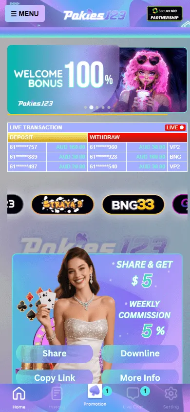 Pokies123 mobile browser home screen